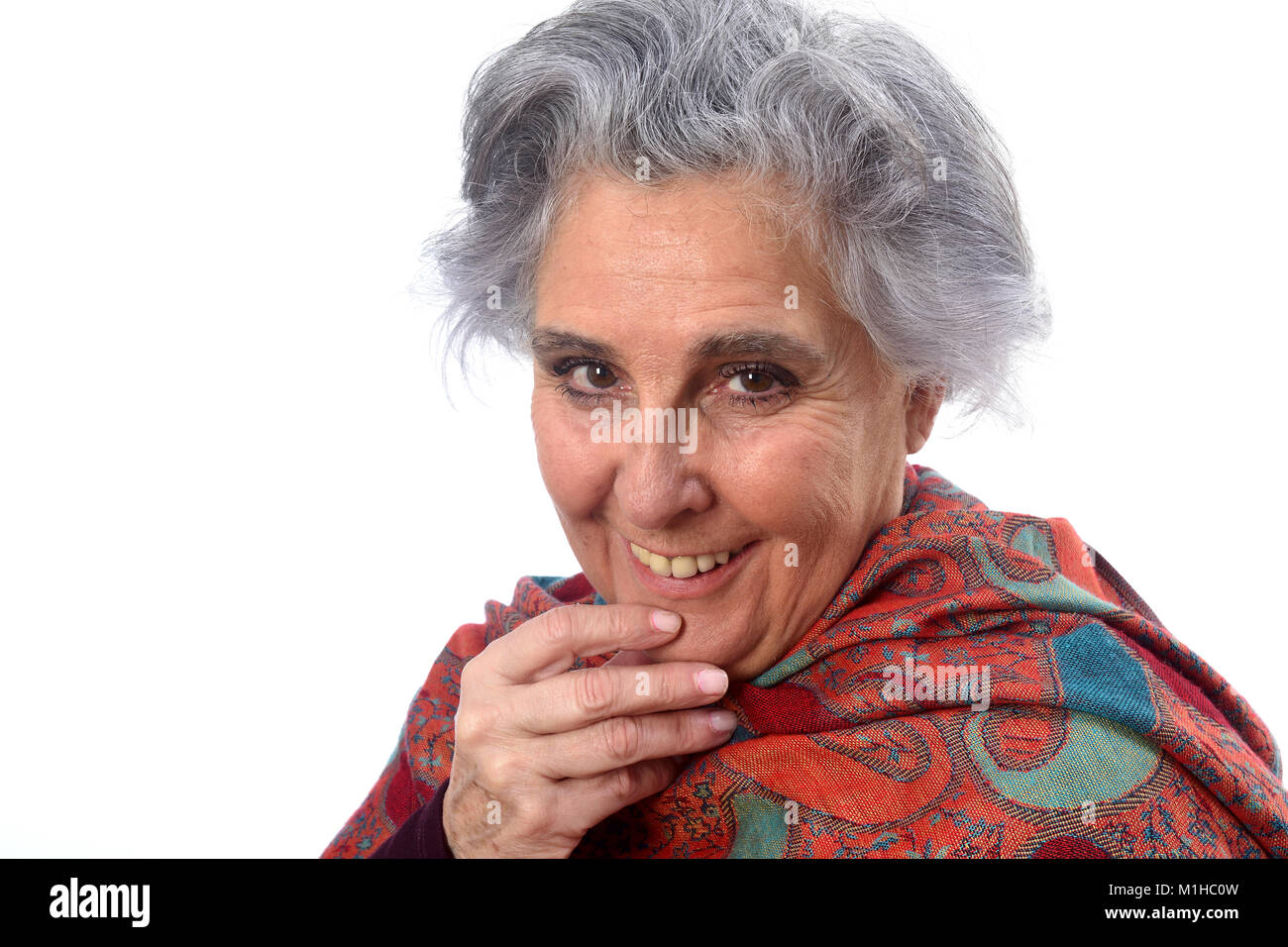 portrait of a senior woman on white background Stock Photo - Alamy