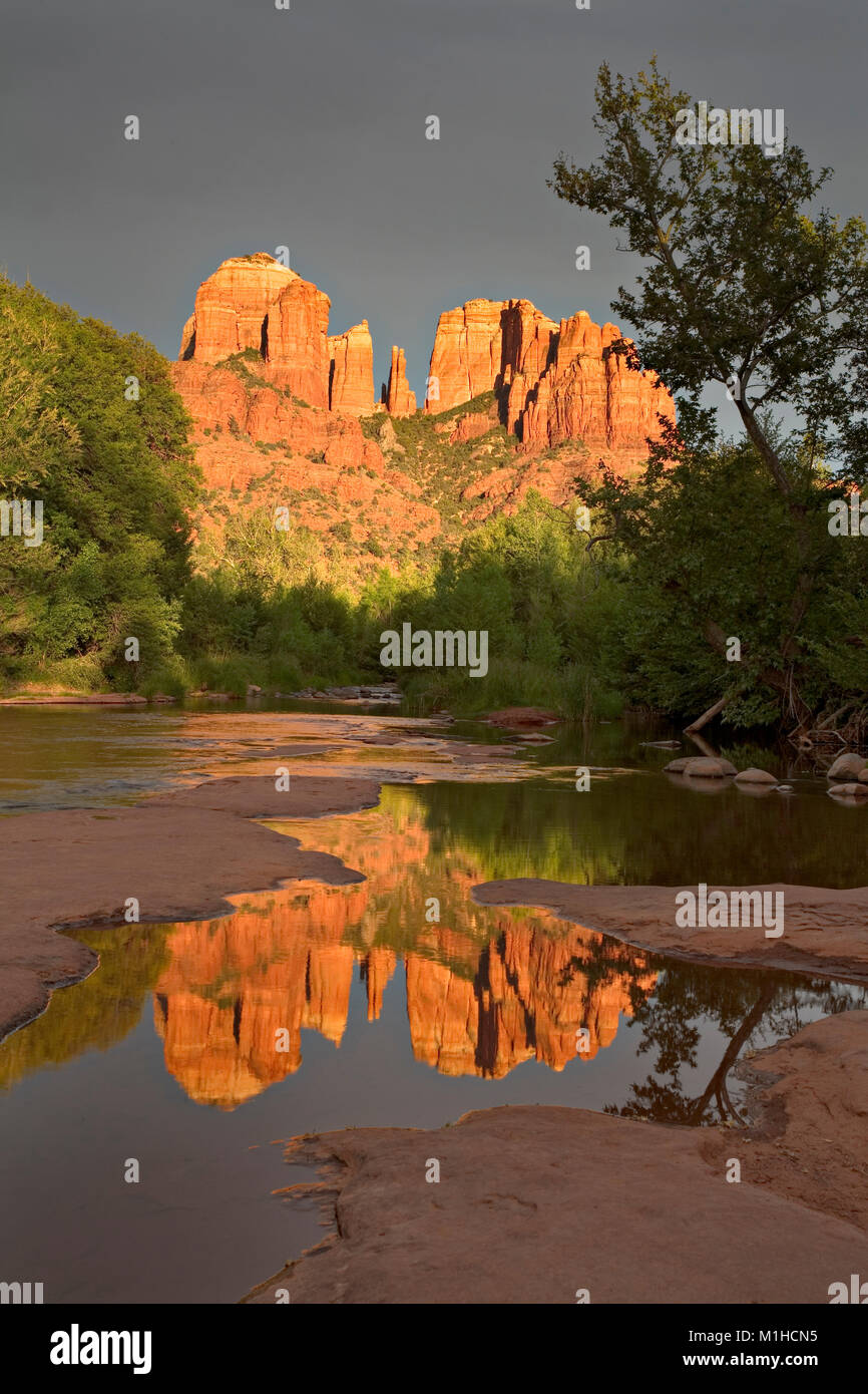 Cathedral rock with reflection, Sedona, Arizona Stock Photo