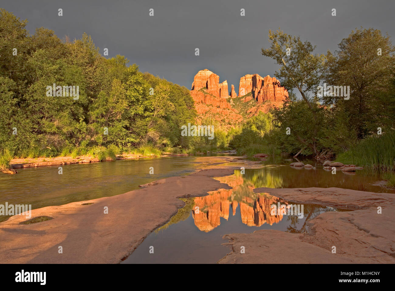 Cathedral rock with reflection, Sedona, Arizona Stock Photo