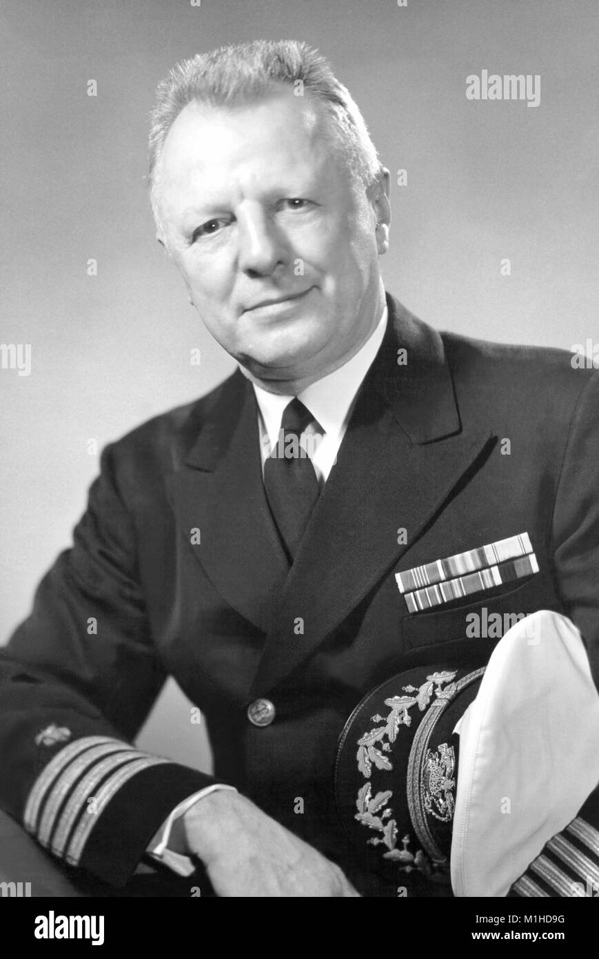 Formal portrait of H. Trendley Dean, D.D.S. in uniform, the first dentist who studied and published the benefits of fluoride in tooth decay prevention, worked in finding optimal levels of fluoride in preventing caries without staining (fluorosis) and advocated for use of fluoride in public drinking water, 1955. Image courtesy CDC. () Stock Photo