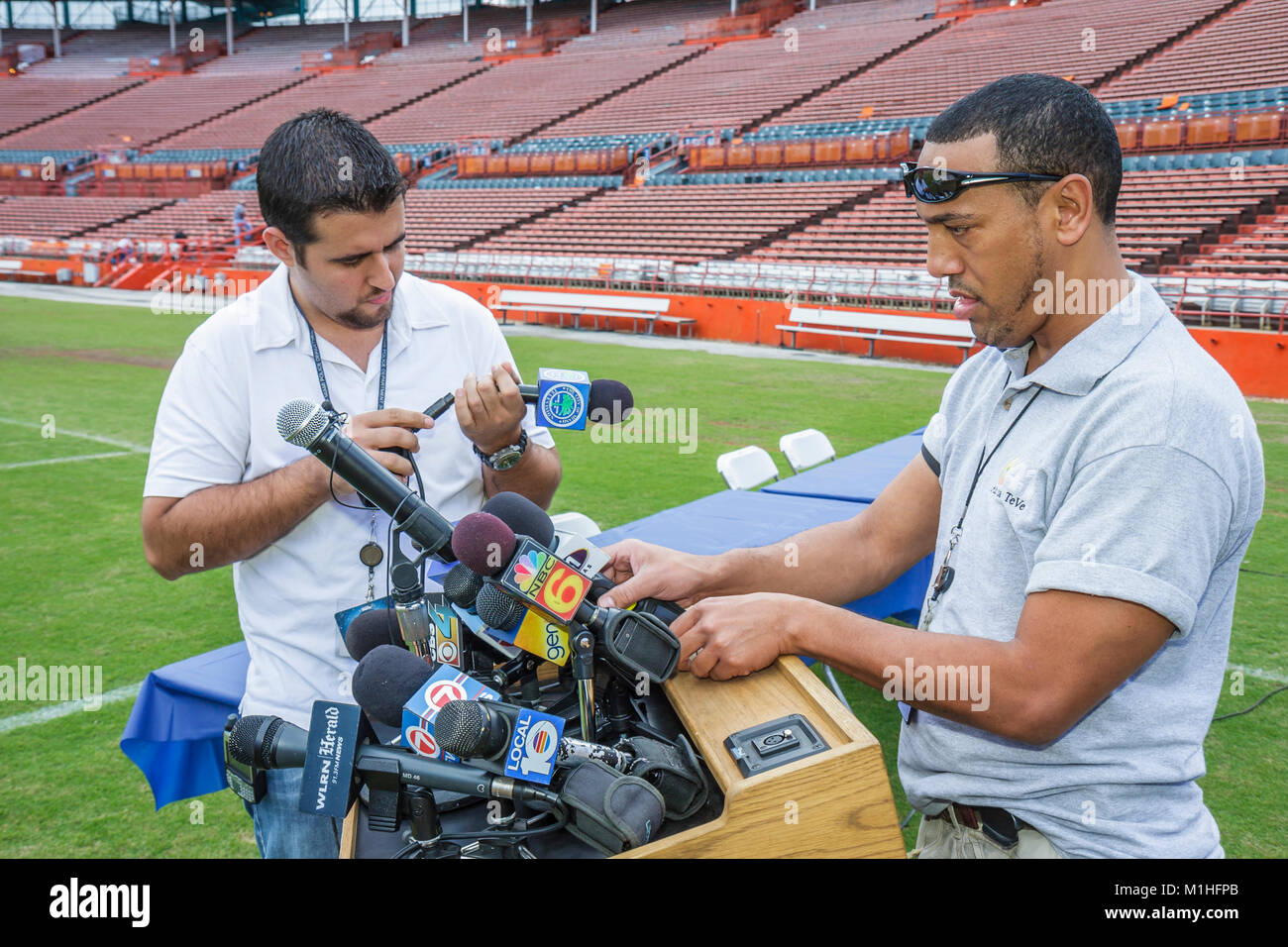 Miami Florida,Orange Bowl,Hispanic man men male,football stadium
