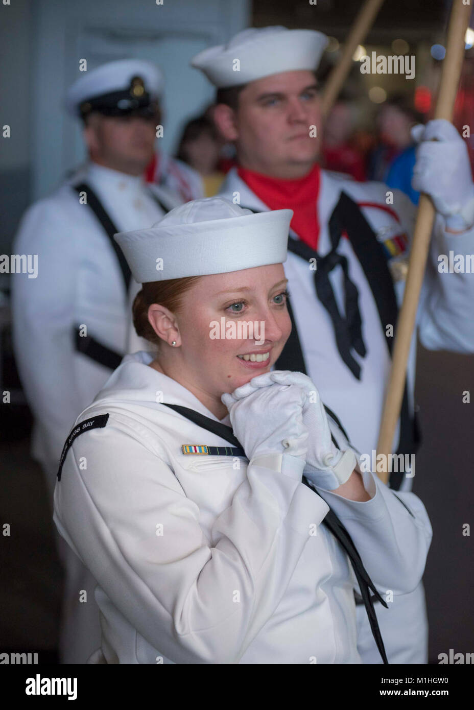 ATLANTA (Sept. 15, 2017) Electronics Technician 2nd Class Caroline Deacon views the field from an access tunnel at Mercedes-Benz Arena. Sailors from NSBKB were invited to participate in the pregame ceremony at the Mercedes-Benz Arena in Atlanta during a National Football League games between the Atlanta Falcons and Miami Dolphins. (U.S. Navy Stock Photo