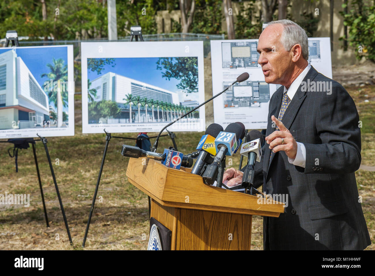 Miami Florida,College of Policing,groundbreaking ceremony,law enforcement,education,criminology,architectural rendering,Hispanic man men male,City Man Stock Photo