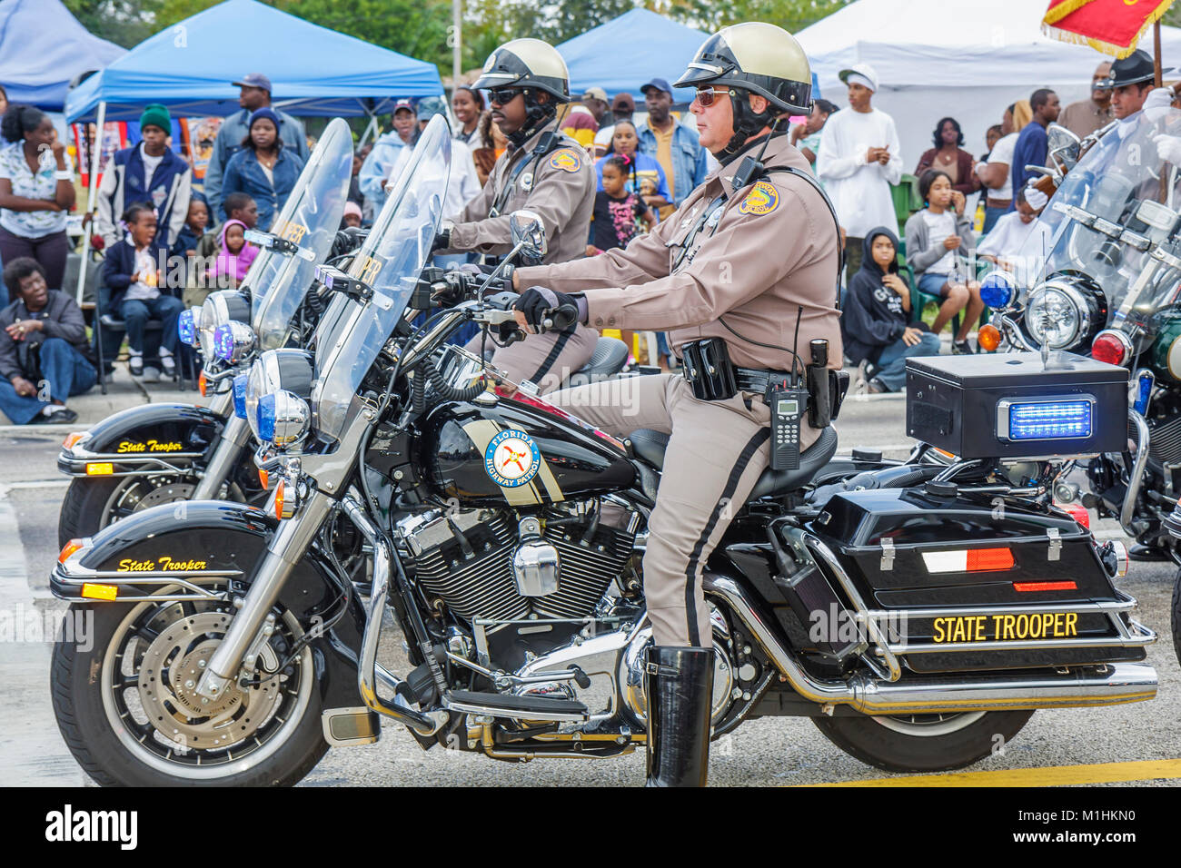 Miami Florida,Liberty City,Martin Luther King Jr. Parade,participant,community police,policeman,motorcycle,state trooper,FL080121011 Stock Photo