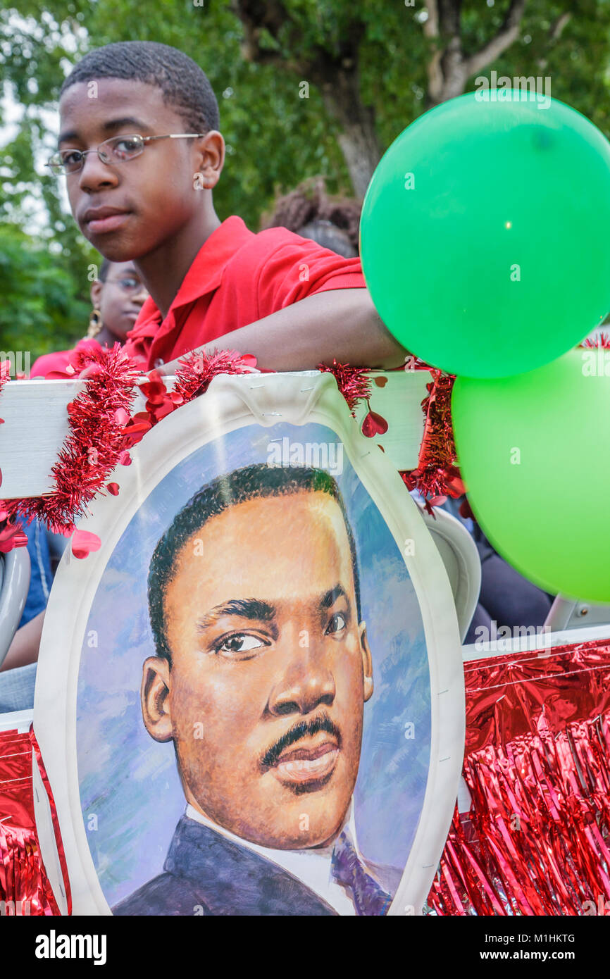 Miami Florida,Liberty City,Martin Luther King Jr. Parade,participant,community event,Black Blacks African Africans ethnic minority,boy boys lad lads m Stock Photo