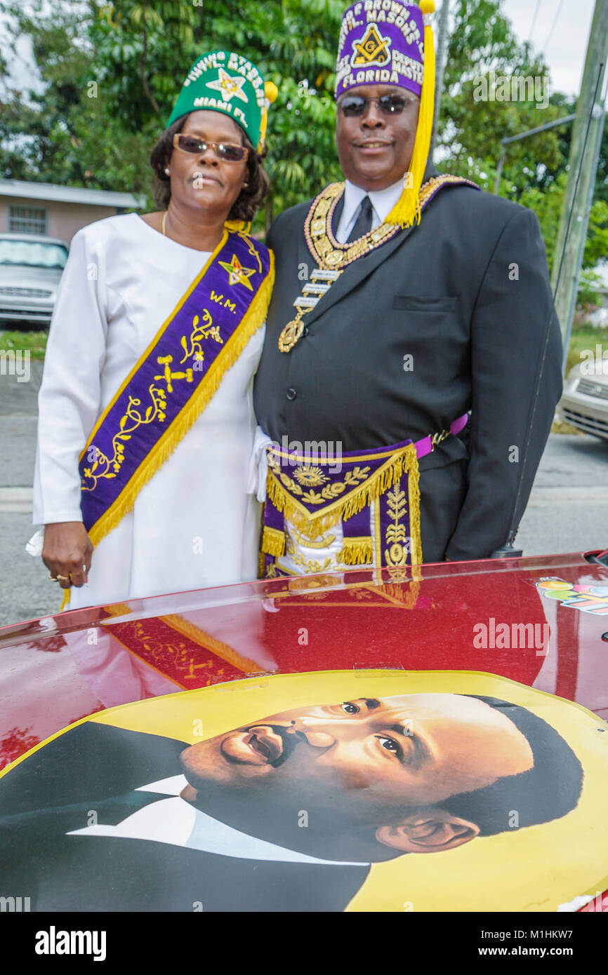 Miami Florida,Liberty City,Martin Luther King Jr. Parade,participant,community Black man men male,woman female women,Shriner,portrait,FL080121034 Stock Photo