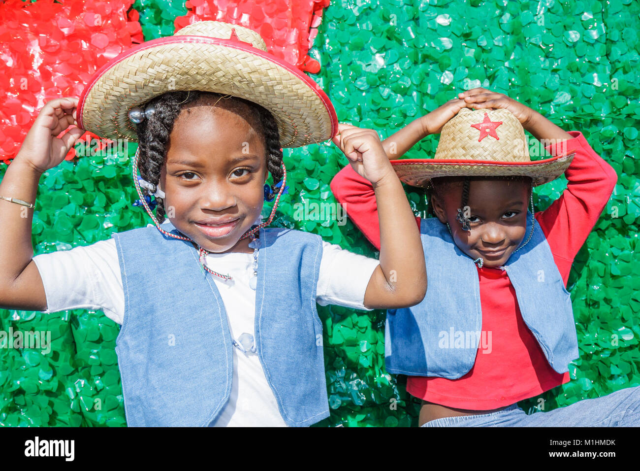Miami Florida,Homestead,Rodeo Parade,participant,community event,tradition,float,Black Blacks African Africans ethnic minority,girls,Western attire,ha Stock Photo