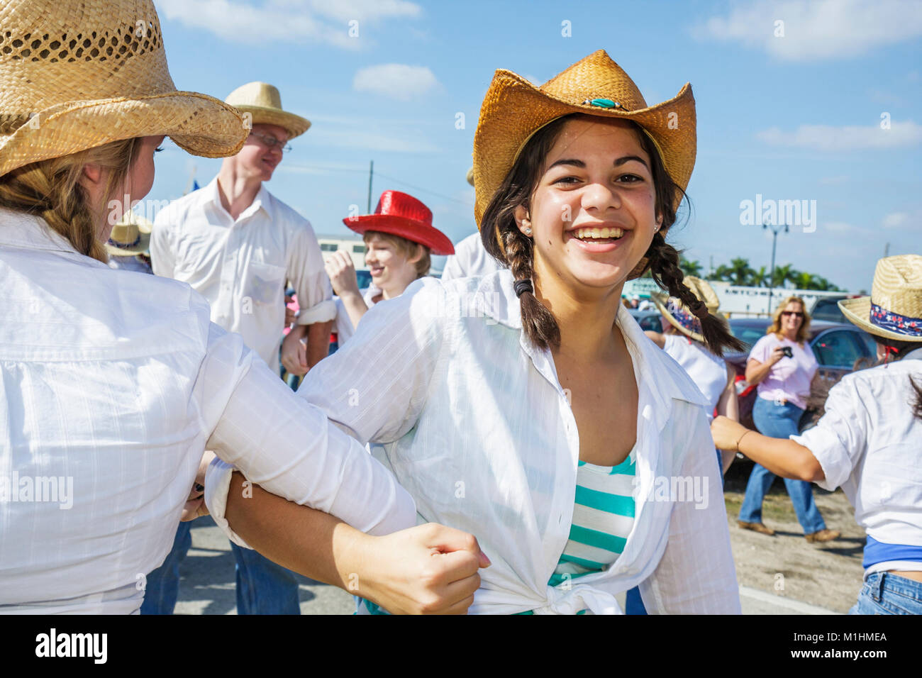 Miami Florida,Homestead,Rodeo Parade,participant,community event,tradition,Hispanic Latin Latino ethnic immigrant immigrants minority,girl girls,young Stock Photo