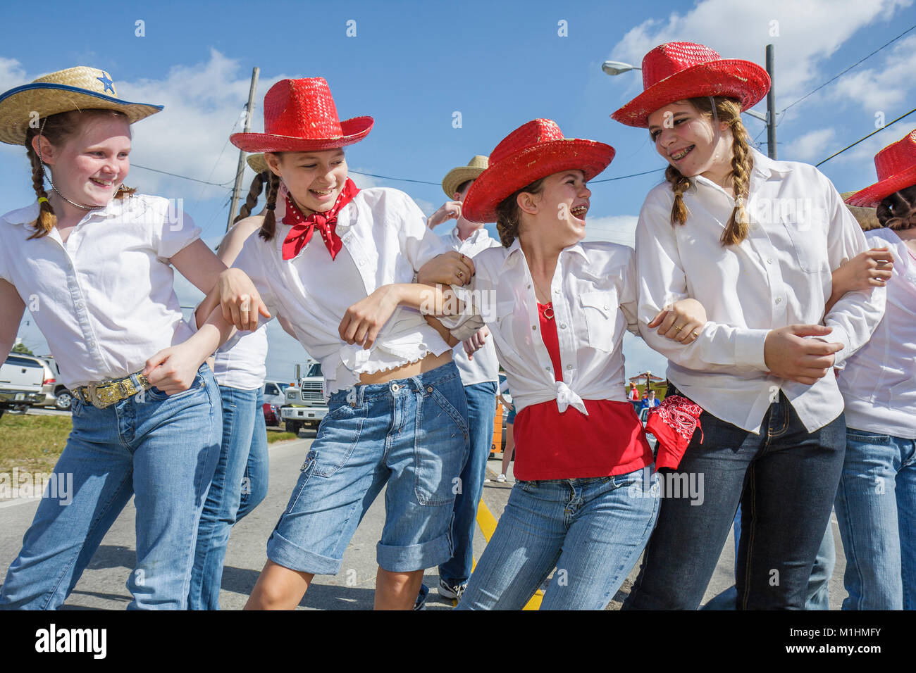 Miami Florida,Homestead,Rodeo Parade,participant,community event,tradition,girls,teen teens teenage teenager teenagers youth adolescent,Western attire Stock Photo