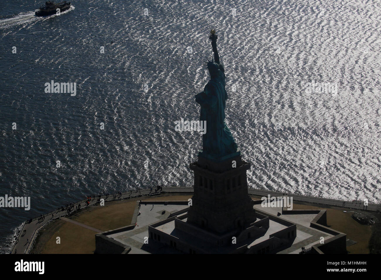 An aerial view of the Statue of Liberty, on Liberty Island in New York ...