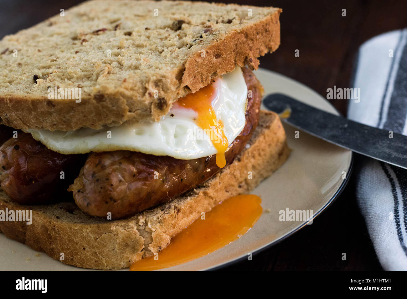 Sausage & Egg Sandwich Stock Photo