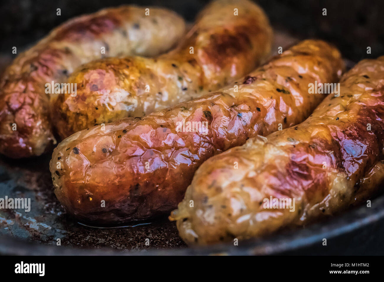 Cooked Sausages close up Stock Photo