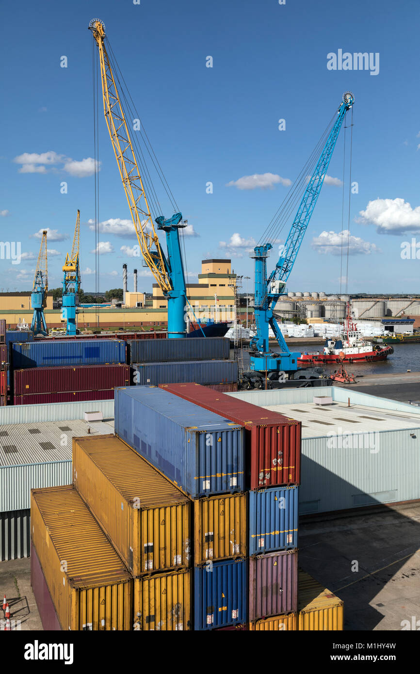 Shipping Containers on the dockside in the Port of Hull in the United