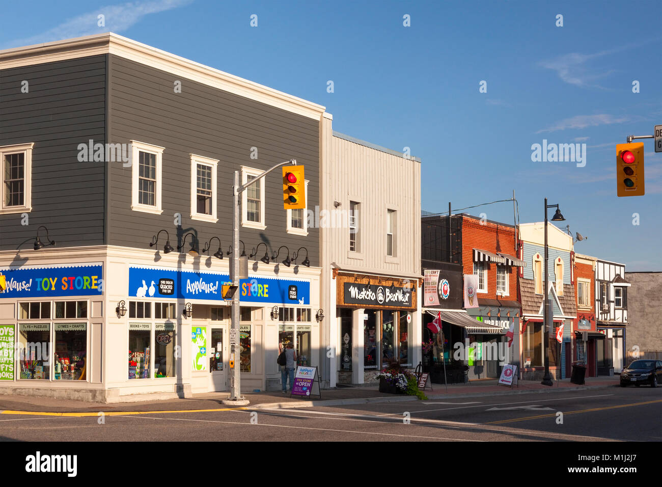 Shops along the street in downtown Gravenhurst, Ontario, Canada Stock