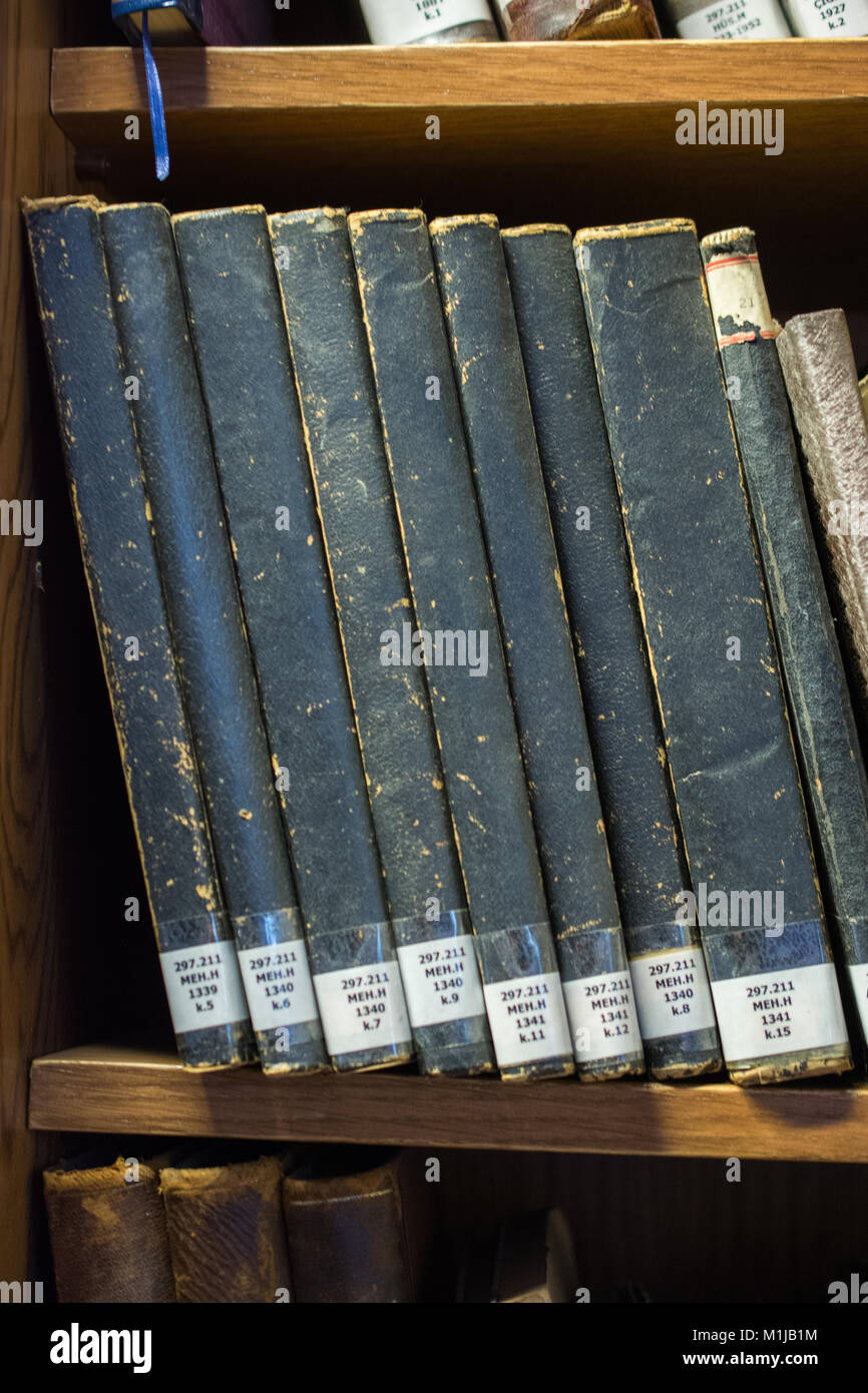 Bookshelf with old Turkish Ottoman handwriting books Stock Photo Alamy