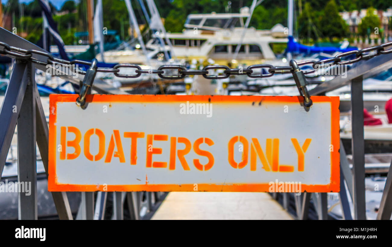 Boaters Only sign, Vermont marina Stock Photo Alamy
