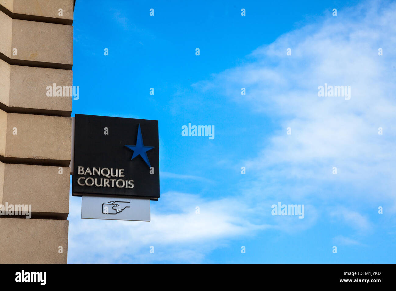 BORDEAUX, FRANCE - DECEMBER 27, 2017: Banque Courtois Logo on their main office in Bordeaux.  Banque Courtois is the oldest French bank, leader in pri Stock Photo