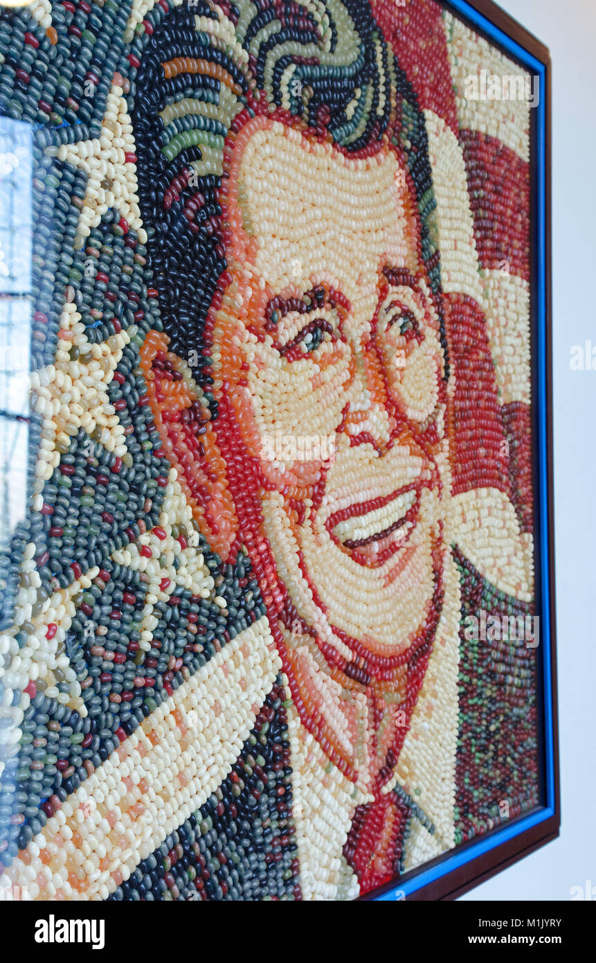 Portrait of Ronald Reagan in jelly beans (Jelly Bellies) by Peter Rocha at the Reagan Presidential Library, Simi Valley, California. Stock Photo