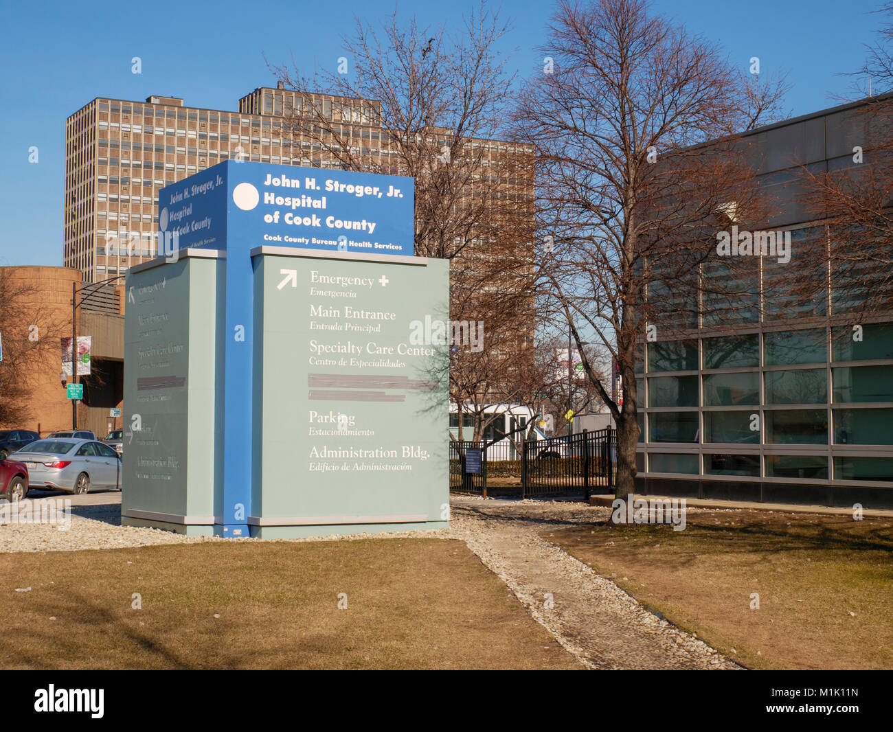 John H Stroger Hospital sign Chicago, Illinois Stock Photo