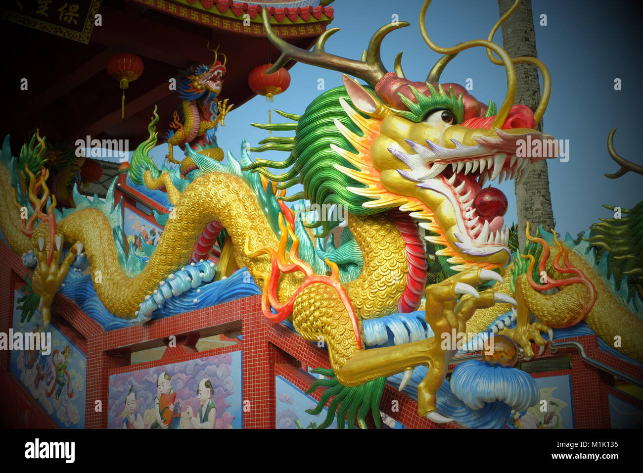 Dragon ornament in the Chinese Taoist Baosheng Emperor Shrine in Phuket Island, Thailand. 16-Jan-2018 Stock Photo