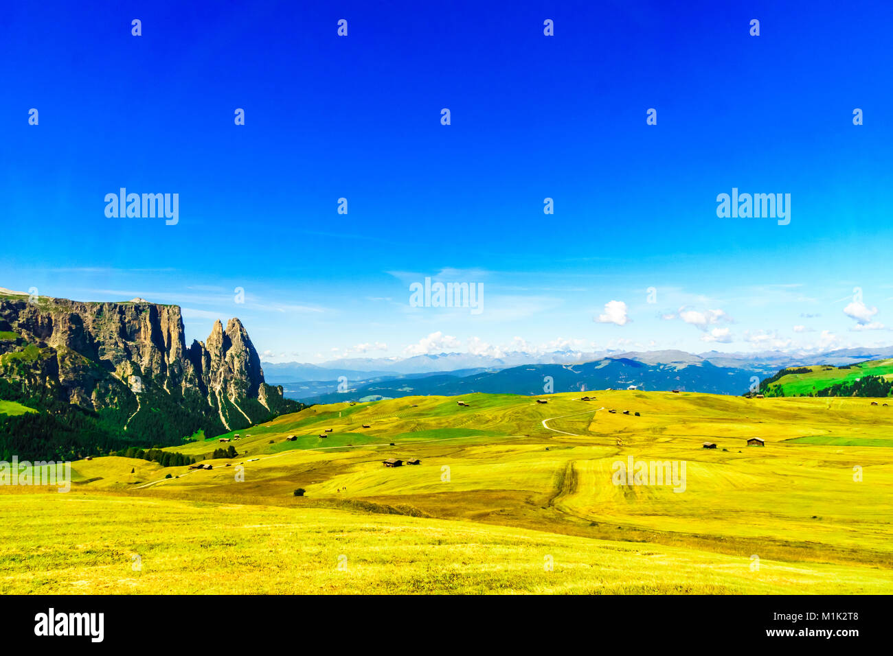 Schlern mountain and Seiser mountain pasture in South Tyrol Stock Photo