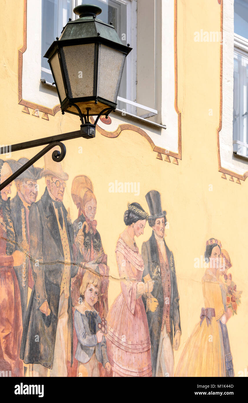 Horb am Neckar, Baden-Württemberg, Deutschland - The historical marketplace, Horber illustrated broadsheet on the town hall. Central Black Forest Stock Photo