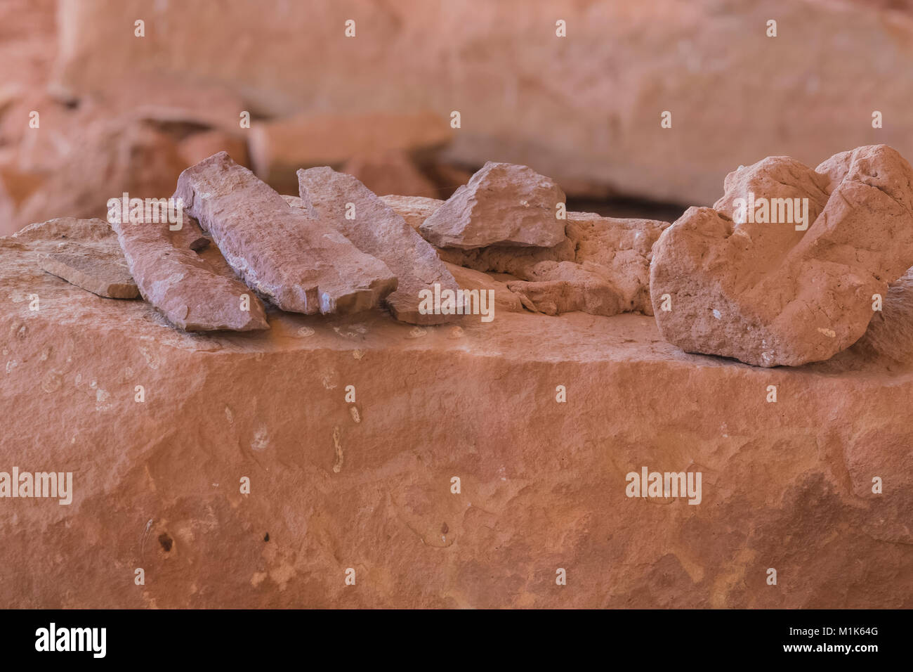 Ancestral Puebloan stone tools at a site once inhabited within Salt Creek Canyon in The Needles District of Canyonlands National Park, Utah, USA Stock Photo