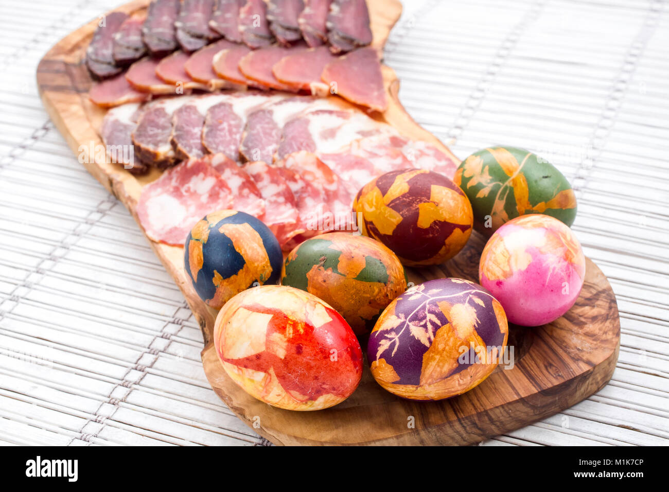 Breakfast Easter Eggs And Cut Ham Sausages Stock Photo Alamy