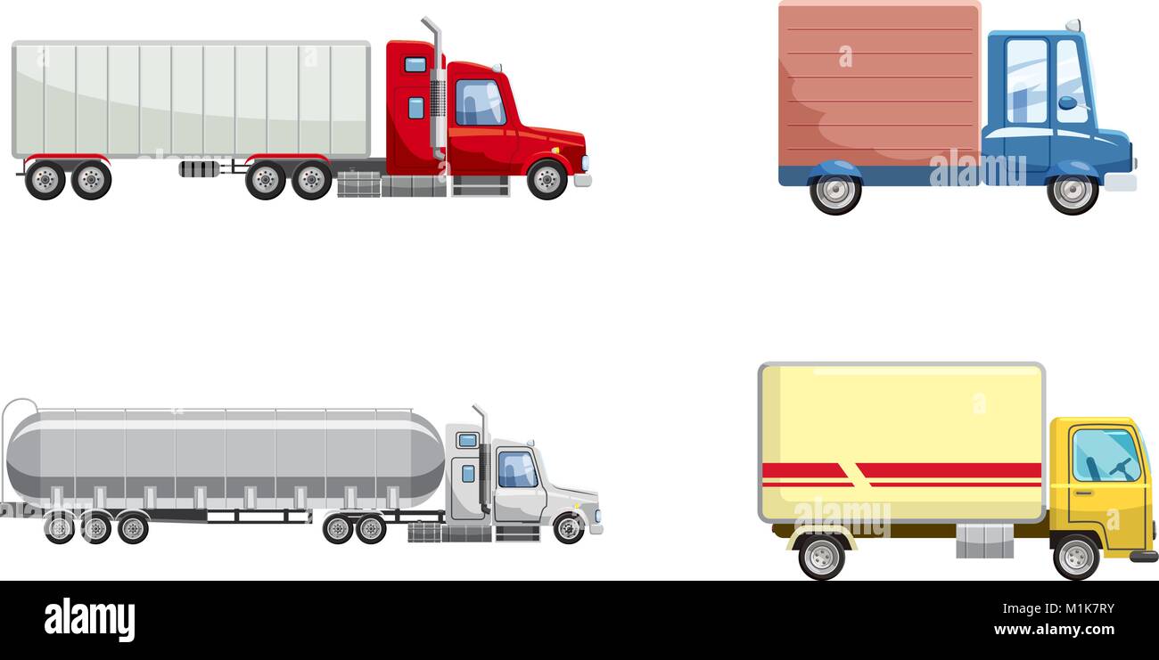 Truck icon set, cartoon style Stock Vector