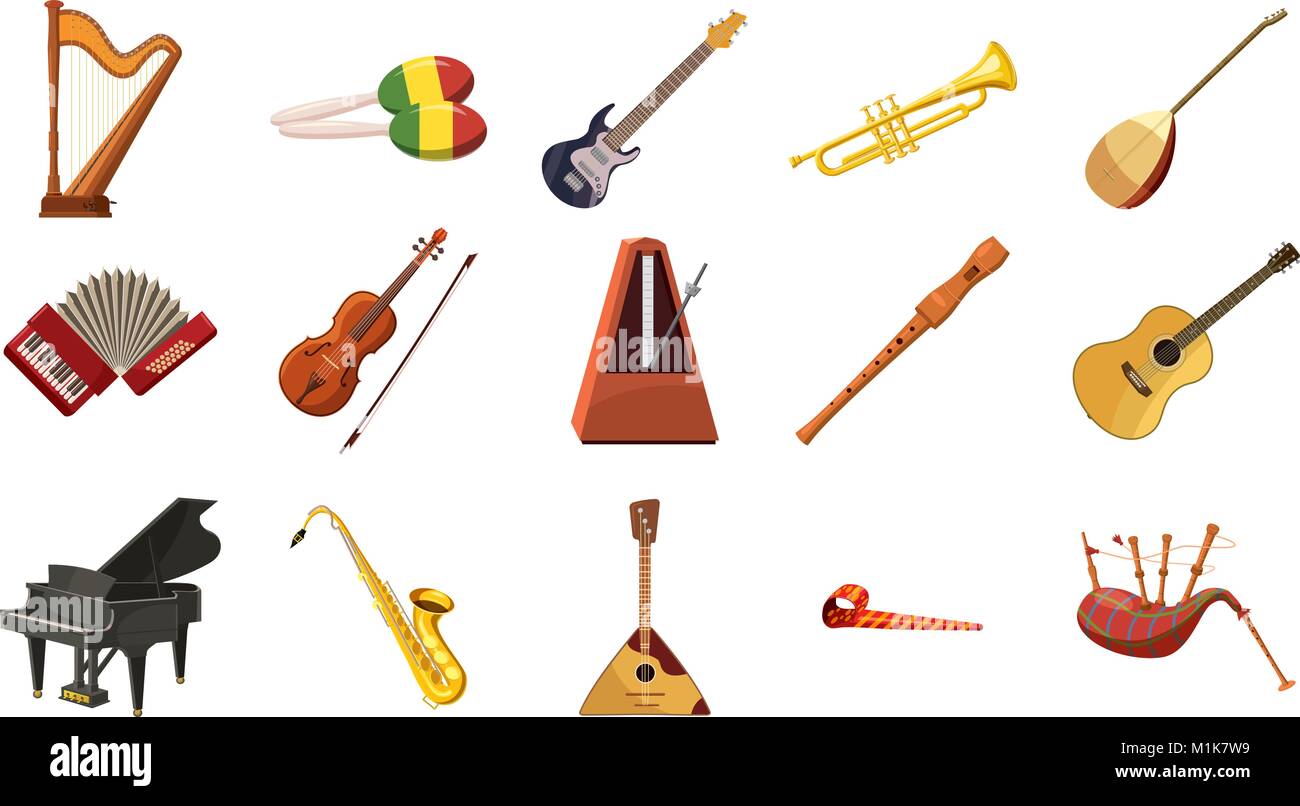 Musical instrument icon set, cartoon style Stock Vector