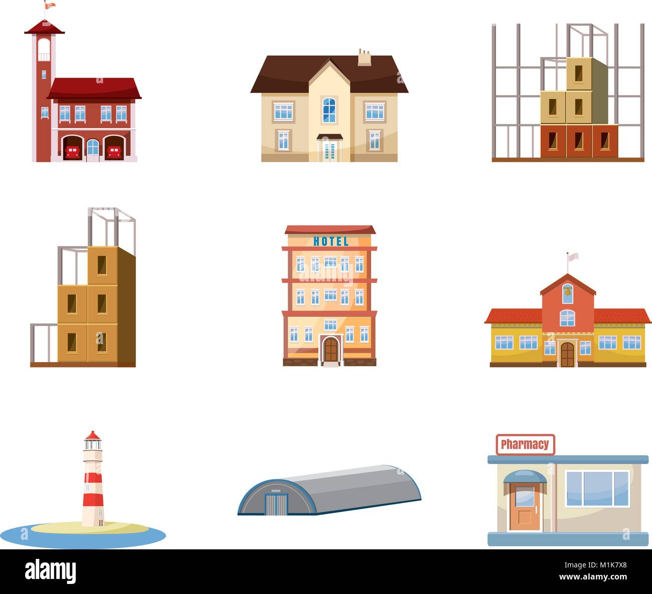 Buildings icon set, cartoon style Stock Vector Image & Art - Alamy