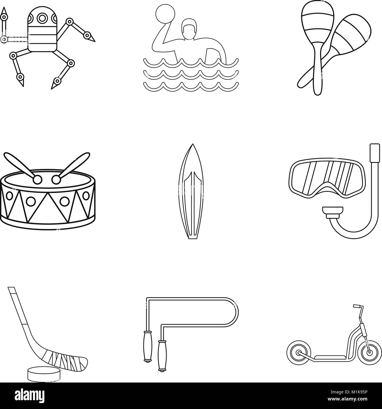Teenage boy icons set, outline style Stock Vector