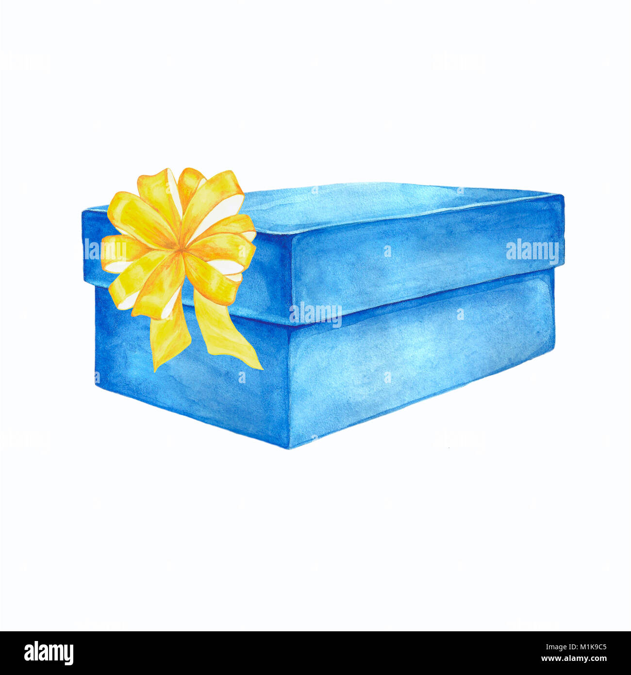 Watercolor illustration of a gift box with a ribbon bow. Isolated image