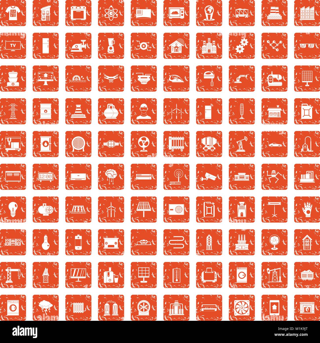 100 electrical engineering icons set grunge orange Stock Vector Image ...