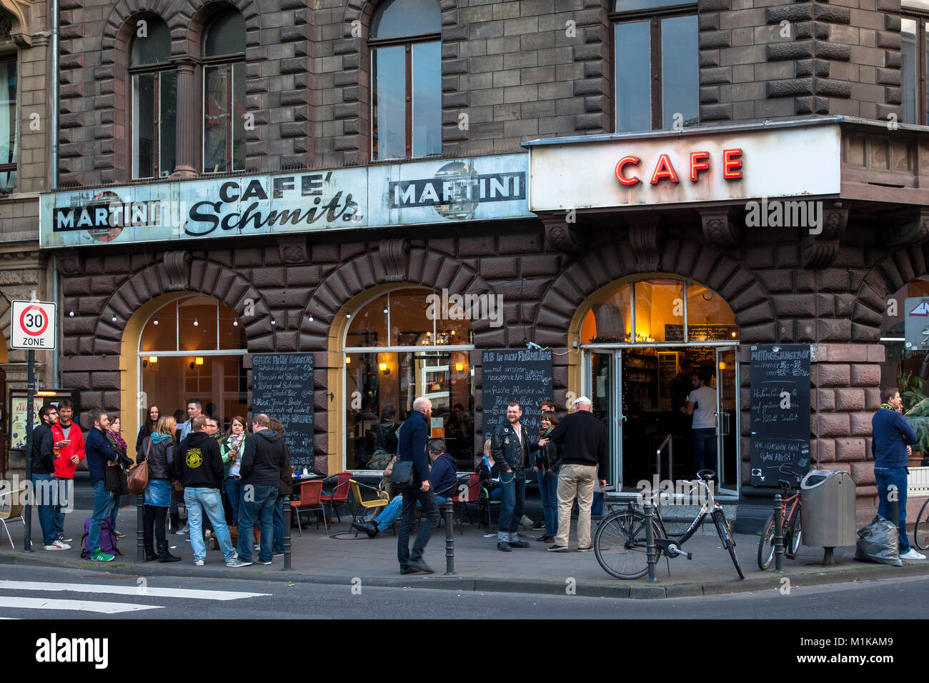 Germany, Cologne, cafe Schmitz at the street Hansaring corner Luebecker street.  Deutschland, Koeln, Cafe Schmitz am Hansaring Ecke Luebecker Strasse. Stock Photo