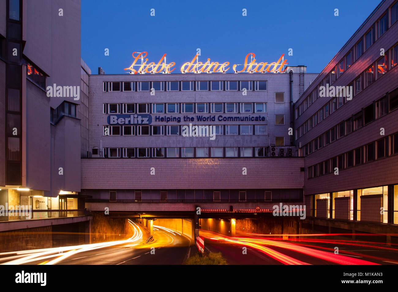 Germany, Cologne, sign of the procect 'Liebe deine Stadt = Love your Town' at the street Nord-Sued-Fahrt, with this sign the artist Merlin Bauer campa Stock Photo