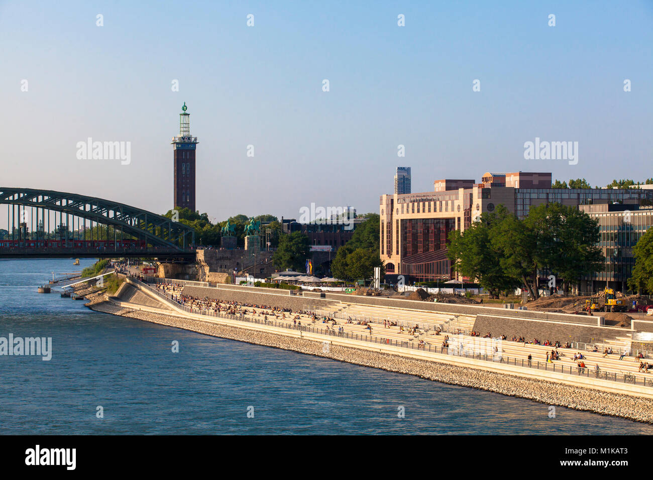 Germany, Cologne, hotel Hyatt Regency on the Rhine boulevard in the district Deutz, the large perron on the banks of the river Rhine between the the H Stock Photo