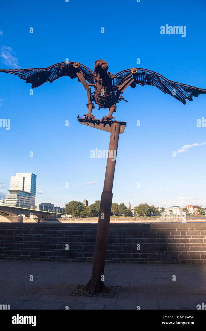 Germany, Cologne, the sculptureSolarvogel (solar bird) by Odo Rumpf at the banks of the river Rhine.  Deutschland, Koeln, die Skulptur Solarvogel von  Stock Photo
