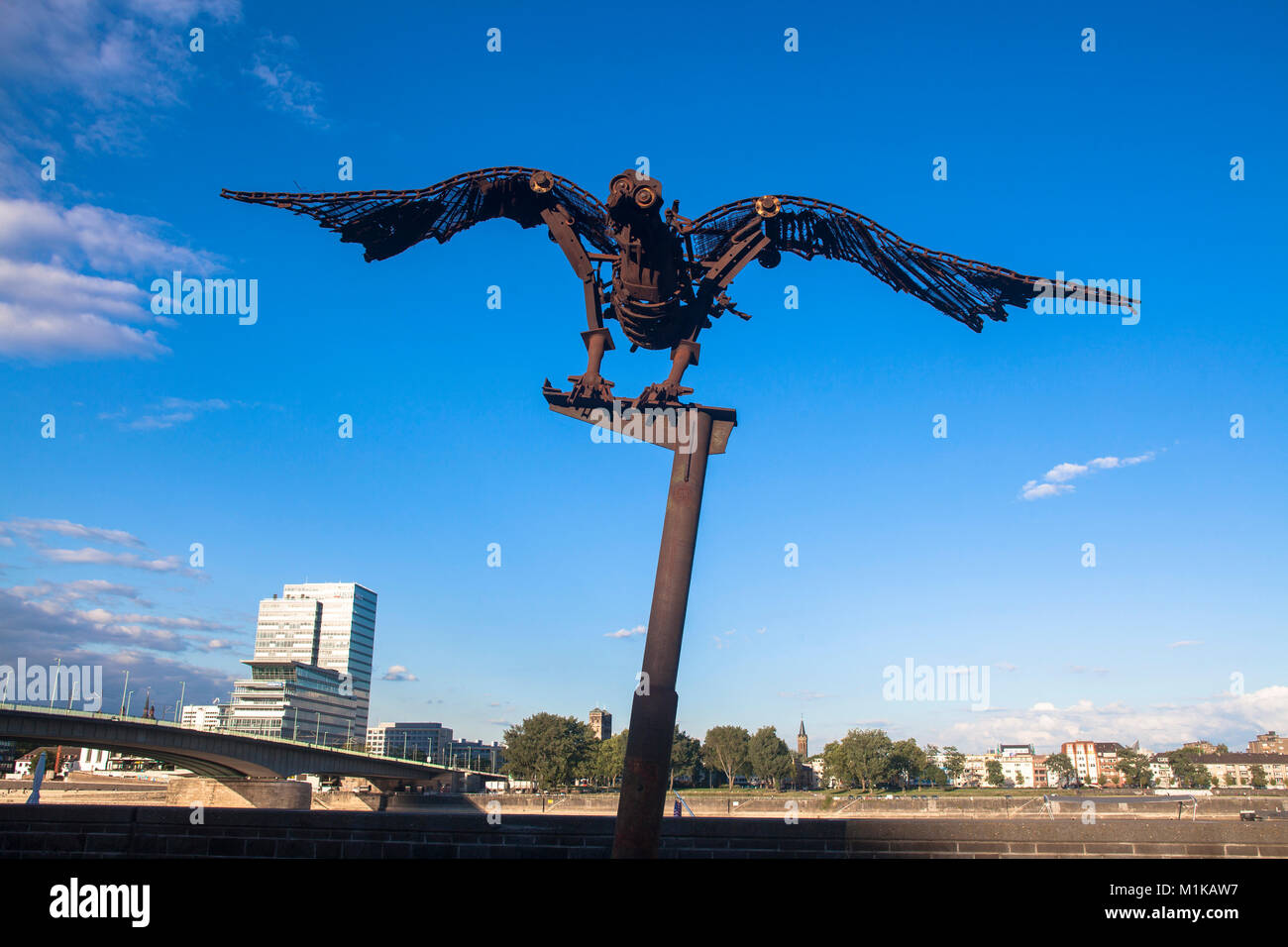 Germany, Cologne, the sculptureSolarvogel (solar bird) by Odo Rumpf at the banks of the river Rhine.  Deutschland, Koeln, die Skulptur Solarvogel von  Stock Photo