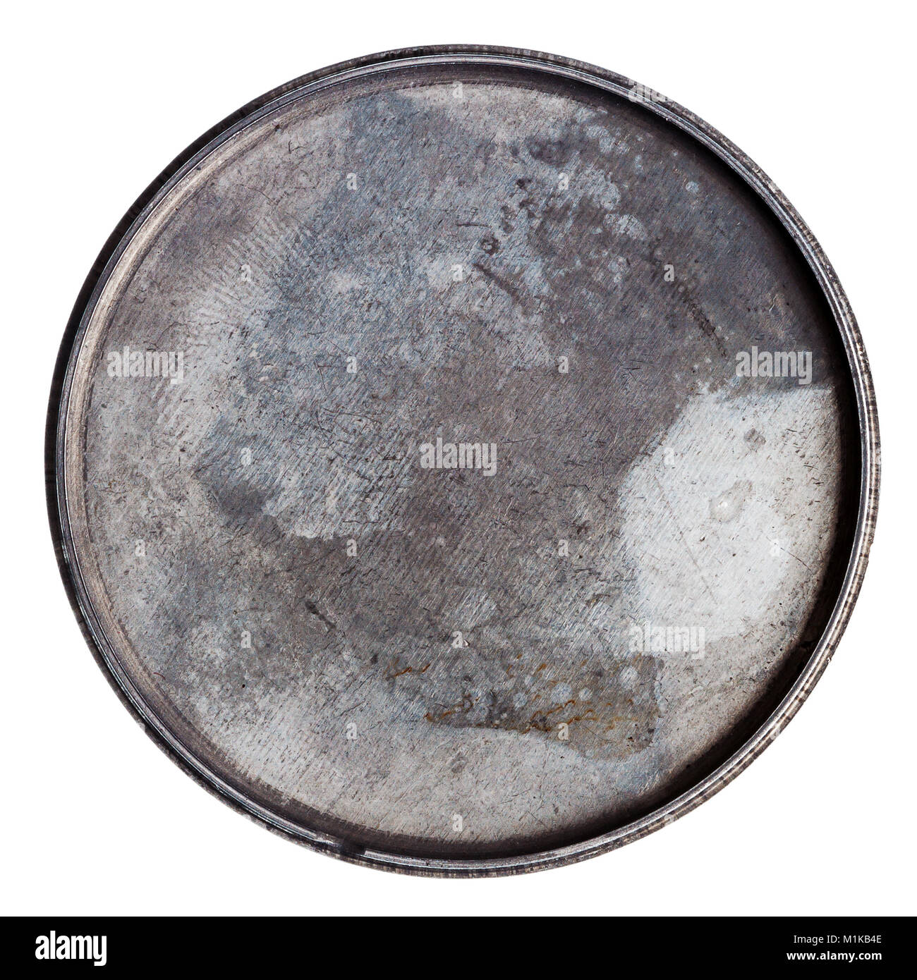 Grungy round metal plate isolated on white Stock Photo Alamy