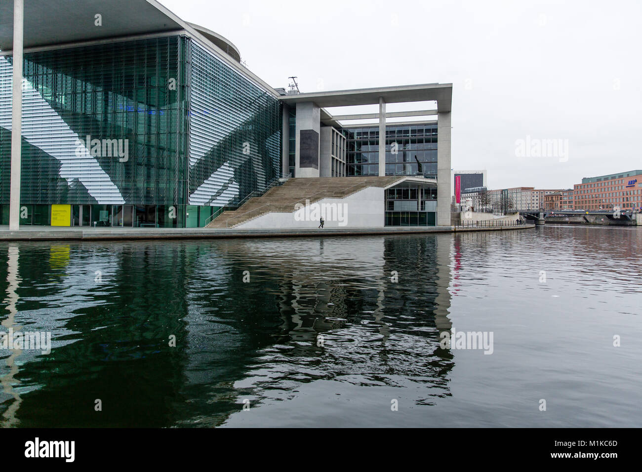 Berlin modern architecture of German Federal Government and Chancellery building symbolizing German Unity located directly at the River Spree. Stock Photo