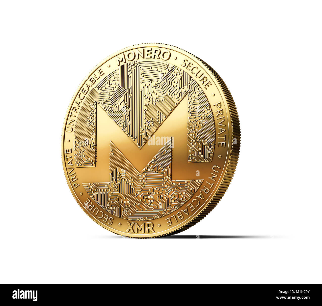 Golden Monero XMR cryptocurrency physical concept coin isolated on