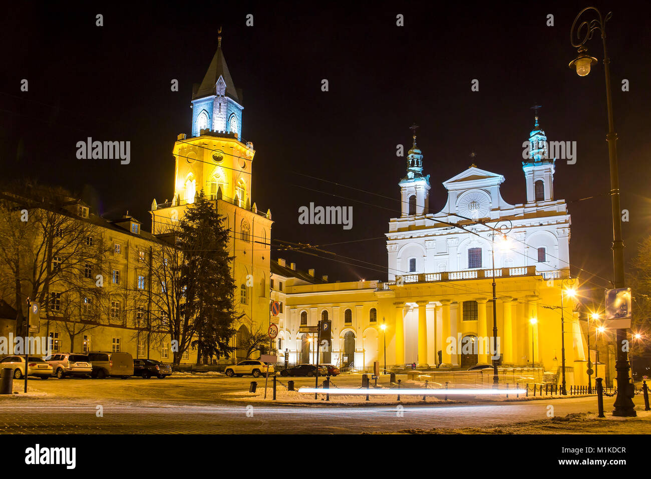 Trinity tower (Wieza Trynitarska) and Cathedral of St. John the Baptist in Lublin old town, Poland Stock Photo