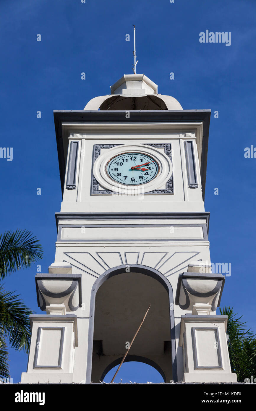 Clock tower in Ahuachapan. Ahuachapan, Ahuachapan , El Salvador. Stock Photo