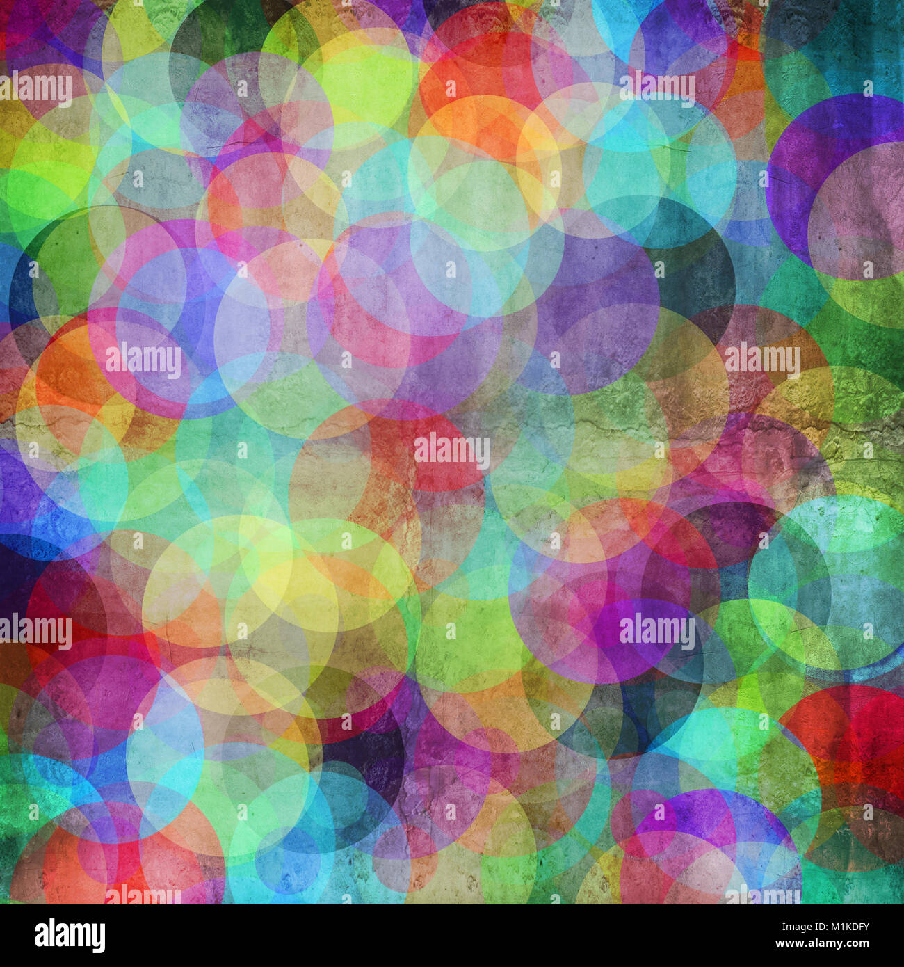 Many vivid color circles on a grunge background Stock Photo