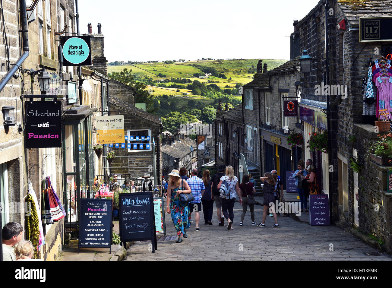 Howarth cobbled street, Howarth Yorkshire UK Stock Photo