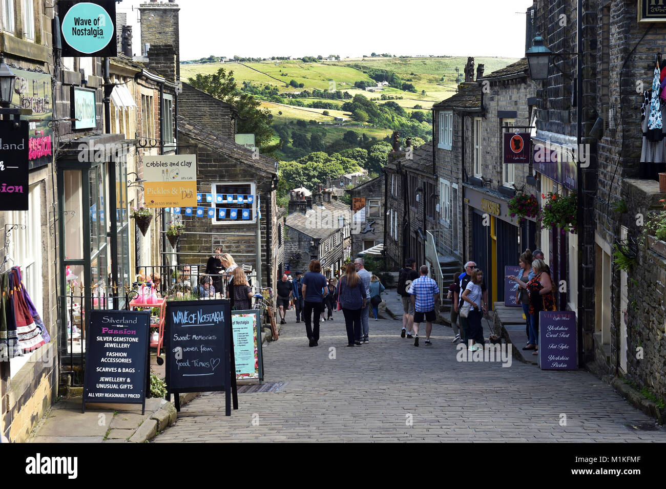 Howarth cobbled street, Howarth Yorkshire UK Stock Photo