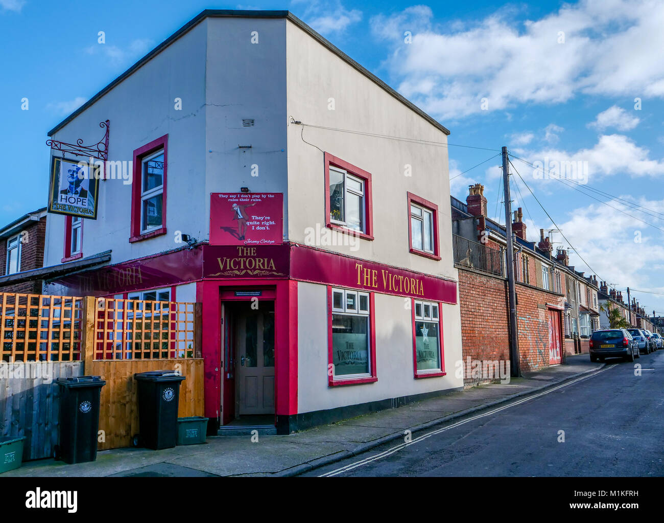 The Victoria pub at St Werburgh's a Labour stronghold of Bristol with its inn sign showing Jeremy Corbyn as a symbol of hope Stock Photo