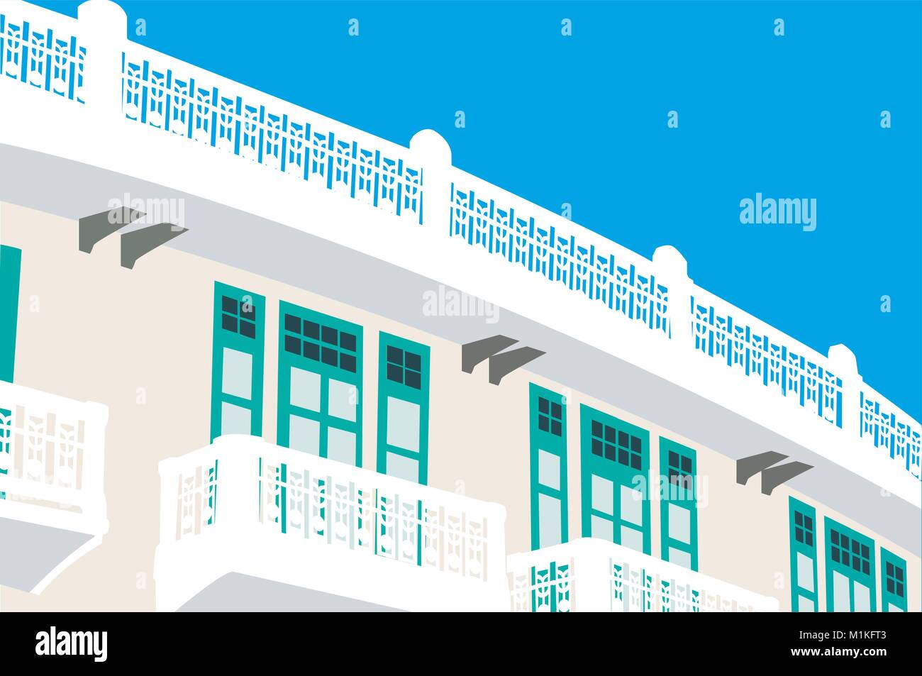 Old-fashioned building vector,Old-fashioned building on Ratchadamnoen Road, Bangkok, Thailand Stock Vector