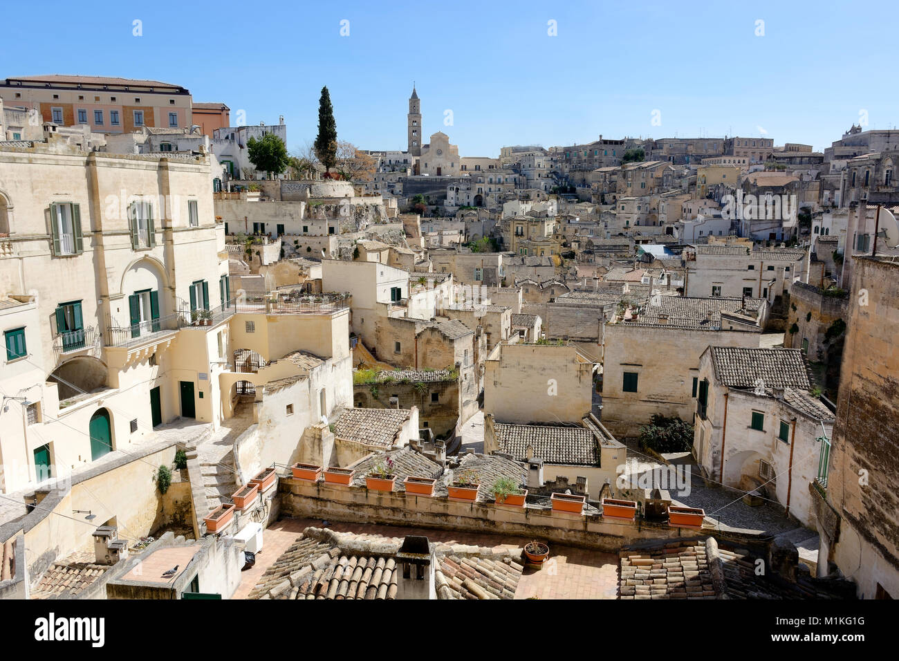 view of the town of matera taken from the central area of the town Stock Photo